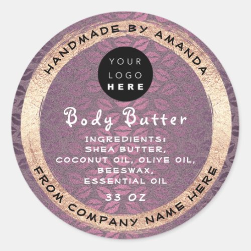 Logo Handmade Name Body Butter Cosmetic Kiss Kraft Classic Round Sticker