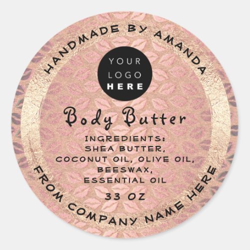 Logo Handmade Name Body Butter Cosmetic Kiss Lips Classic Round Sticker