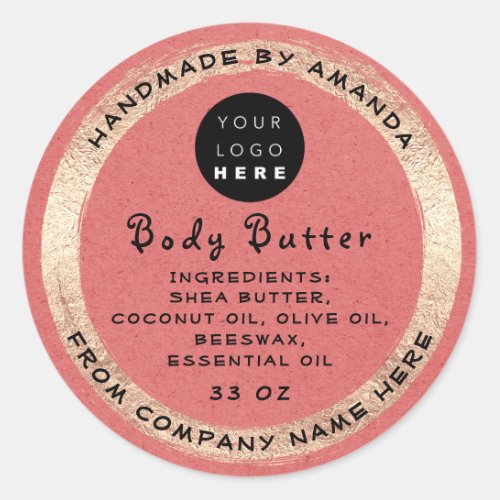 Logo Handmade Name Body Butter Cosmetic Kraft Gold Classic Round Sticker