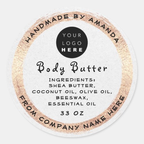 Logo Handmade Name Body Butter Cosmetic KraftWhite Classic Round Sticker