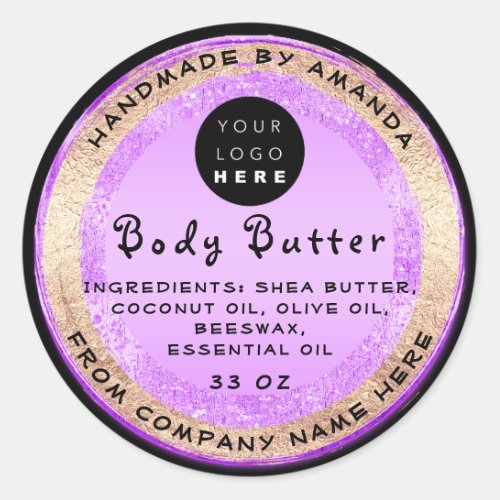 Logo Handmade Name Body Butter Cosmetic Purple Classic Round Sticker