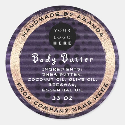 Logo Handmade Name Body Butter Cosmetic Purple Classic Round Sticker