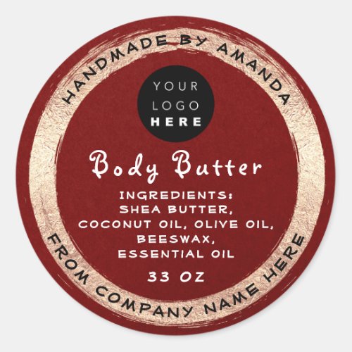 Logo Handmade Name Body Butter Cosmetic Red Kraft  Classic Round Sticker