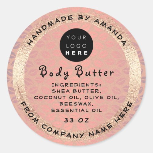 Logo Handmade Name Body Butter Cosmetic Rose Kraft Classic Round Sticker