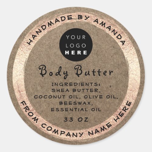 Logo Handmade Name Body Butter Cosmetic Rustic  Classic Round Sticker