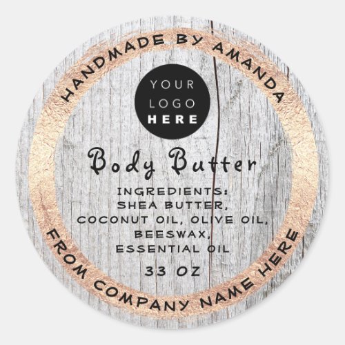 Logo Handmade Name Body Butter Cosmetic Wood Classic Round Sticker