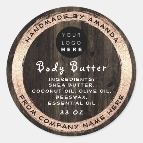 Logo Handmade Name Body Butter Cosmetic WoodRustic Classic Round Sticker