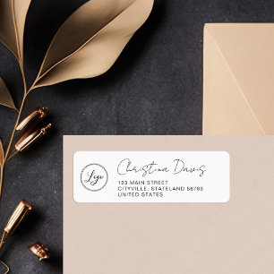Logo Handwritten Name Black White Return Address Label