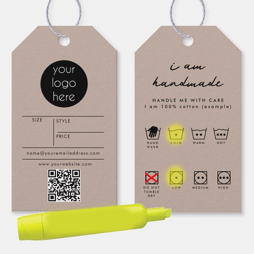 Logo Hang Tag Price Clothing Care Hand Made Beige