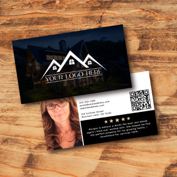 Logo Headshot Qr Code Review Real Estate Agent  Business Card by Sullivan_Street at Zazzle