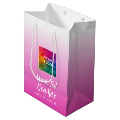 Logo Here Pink Custom Template Typography Script Medium Gift Bag