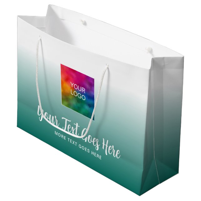 Logo Here Teal Custom Template Typography Script Large Gift Bag (Front Angled)