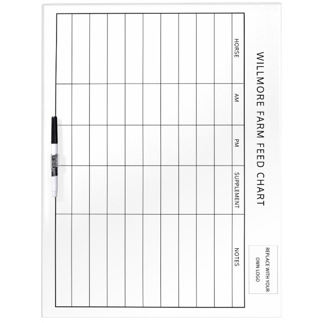 Logo Horse Barn Feed Chart Equine Care Chart  Dry Erase Board (Front)