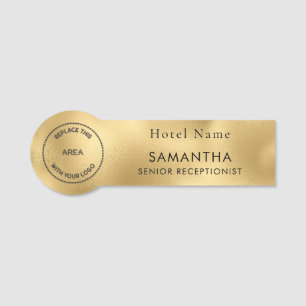 Logo Hotel Staff Job Title Metallic Gold Name Tag