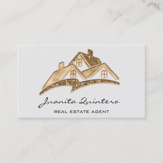 Logo House Real Estate Agent Professional Gray Business Card (Front)