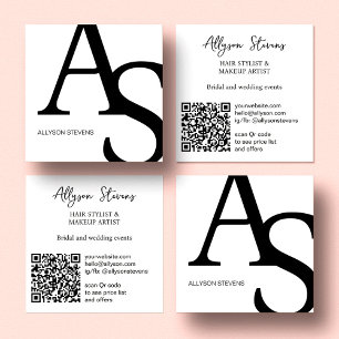Logo initials Black white bold makeup qr code Square Business Card