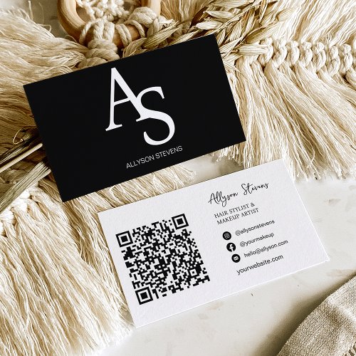 Logo initials white black hair makeup qr code business card