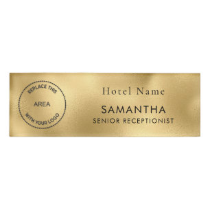Logo Job Title Hotel Staff Metallic Gold  Name Tag