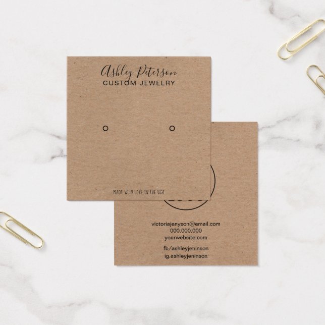 Logo kraft rustic minimalist stud earring display (Office)