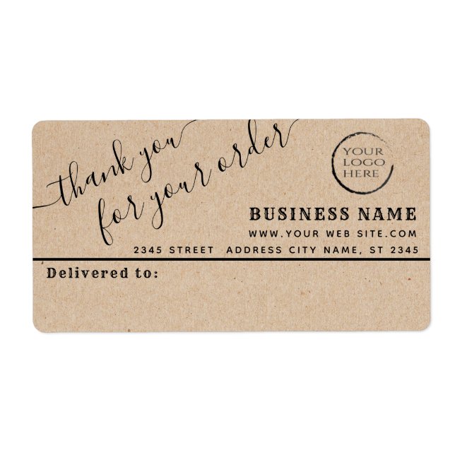 Logo Kraft simple thank you business mailing label (Front)