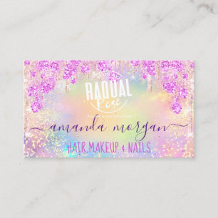Logo Lash Hair Makeup Nails Glitter Drip Gold Pink Business Card
