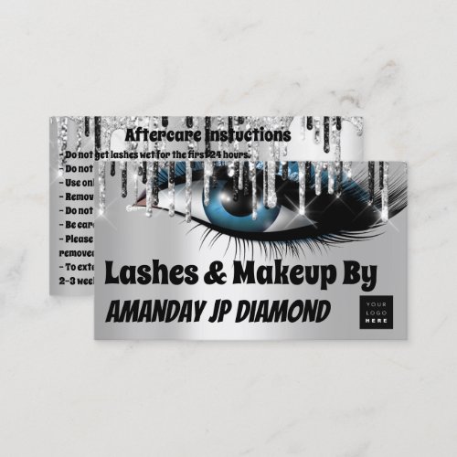 Logo Lashes Aftercare Instruction Black Silver Business Card
