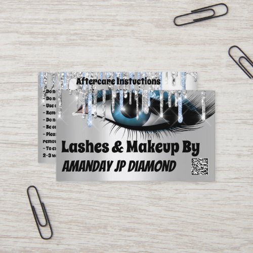 Logo Lashes Aftercare InstructionBlue Drip QR Code Business Card