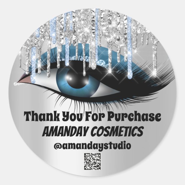 Logo Lashes Extension Makeup Artist Gray QRCODE Classic Round Sticker (Front)