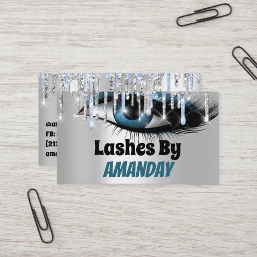 Logo Lashes Makeup Artist Blue Drips QR Code Business Card