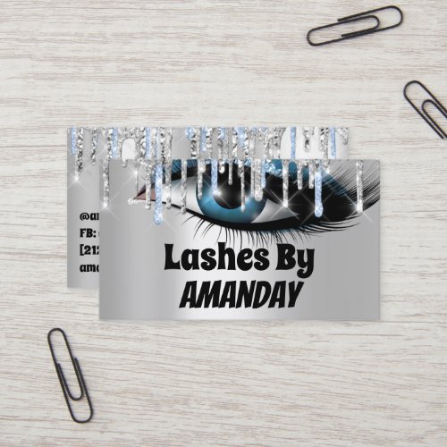 Logo Lashes Microblade Artist Blue Drips QR Code Business Card