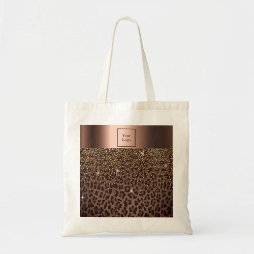 Logo leopard pattern brown black bronze metallic tote bag