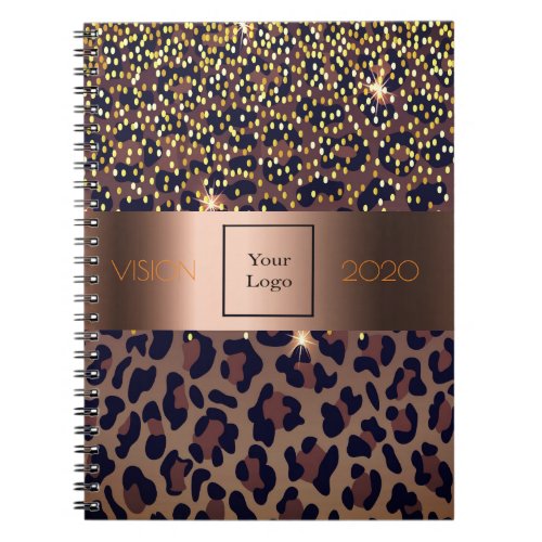 Logo leopard pattern brown bronze metallic vision notebook