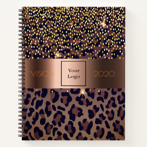 Logo leopard pattern brown bronze visions notebook