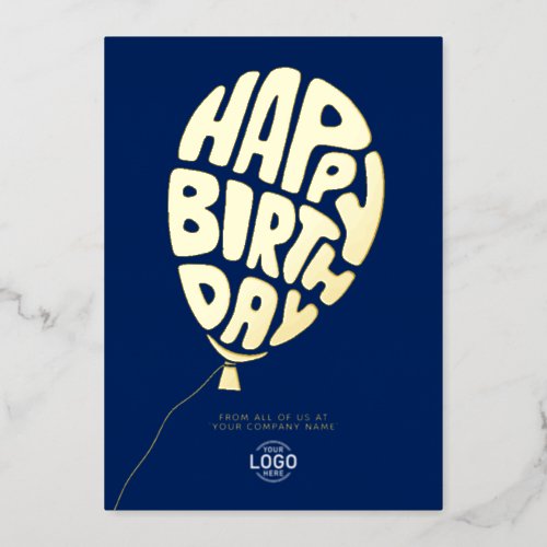 Logo Lettering Balloon Navy Blue Business Birthday Foil Invitation