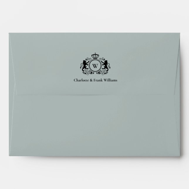 Logo Lion Monogram Elegant Green-Grey Envelope (Back (Top Flap))