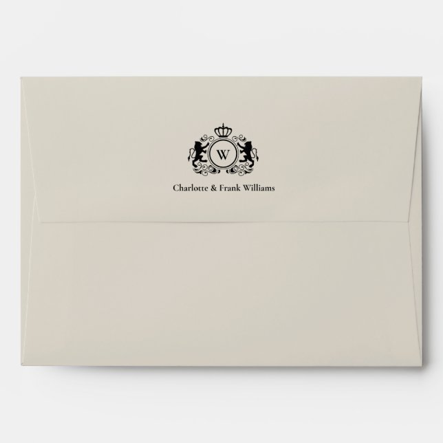Logo Lion Monogram Elegant Taupe Envelope (Back (Top Flap))