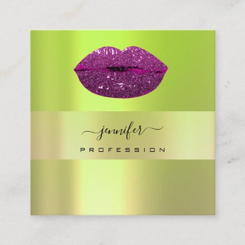 Logo lIps Green Purple Professional Makeup Artist Square Business Card