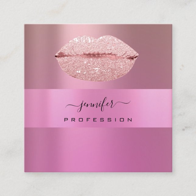 Logo lIps Rose Pink Professional Makeup Artist Square Business Card (Front)