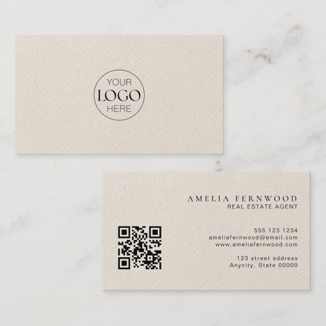Logo | Luxury Leather Real Estate QR Code Business Card (Front/Back)