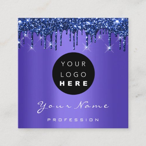 Logo Makeup Boutique Glitter Blue Drips Blue Square Business Card