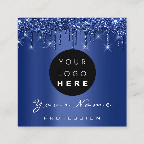 Logo Makeup Boutique Glitter Blue Drips Navy Square Business Card