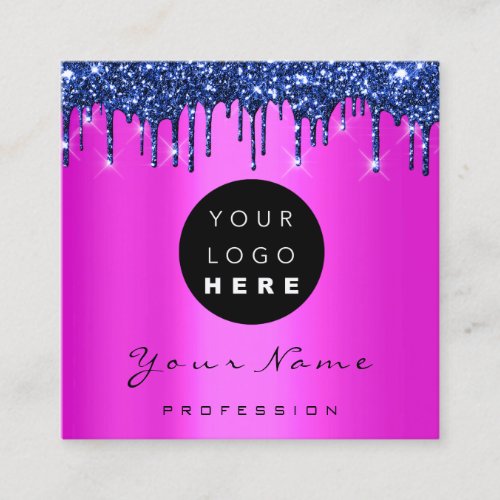 Logo Makeup Boutique Glitter Blue Drips Pink Square Business Card