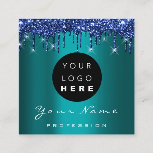 Logo Makeup Boutique Glitter Blue Drips Teal Square Business Card