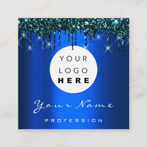 Logo Makeup Boutique Glitter Blue Drips Teal Square Business Card