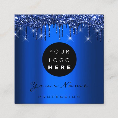 Logo Makeup Boutique Glitter Blue Navy Drips Square Business Card