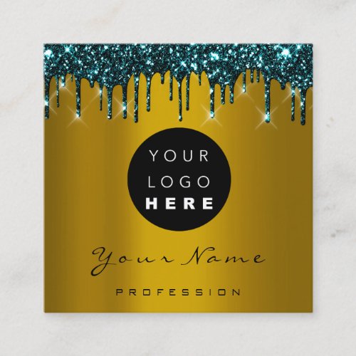 Logo Makeup Boutique Glitter Brown Navy Drips Square Business Card