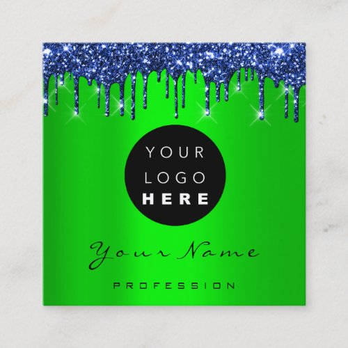 Logo Makeup Boutique Glitter Green Navy Drips Square Business Card