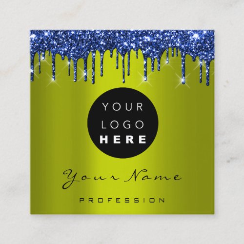 Logo Makeup Boutique Glitter Greenwich Navy Drips Square Business Card