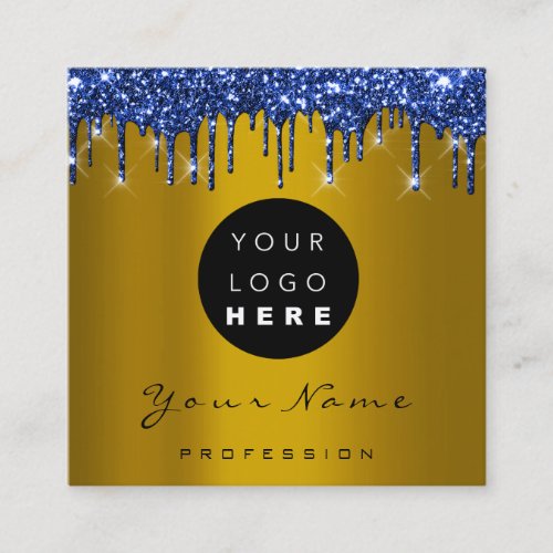 Logo Makeup Boutique Glitter Mustard Navy Drips Square Business Card