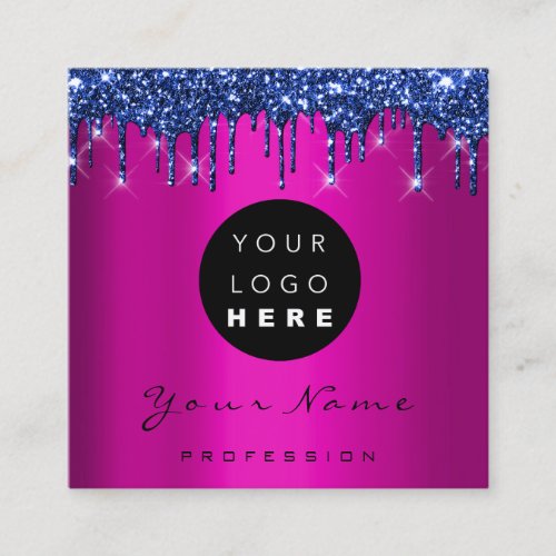 Logo Makeup Boutique Glitter Navy Drips Pink Square Business Card